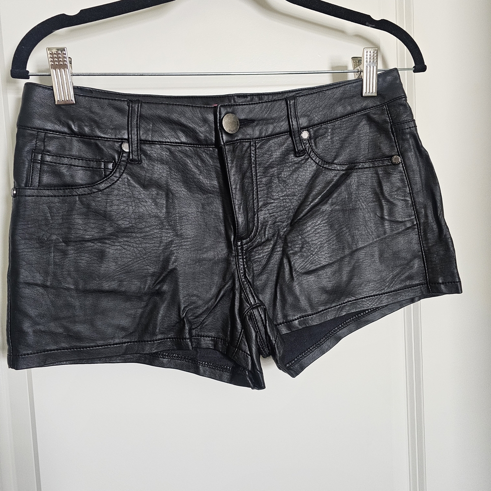 Tinseltown Black Faux Leather High Waist Shorts